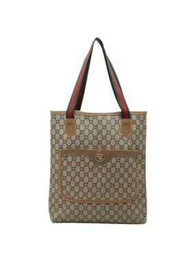 Gucci Vintage Plus Sherry Line Tote Beige Multicolor Leather